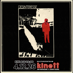 Fr4.12.20 : 00 DESINTERESSE + CRUSH OF SOULS A gothic double feature Band Website KULTURZENTRUM KINETT Am Hofacker 11 66869 Kusel Wer in der dunklen Jahreszeit von der Dunkelheit nicht genug bekommen ist am 4. Dezember im Kinett richtig. DESINTERESSE aus den Niederlanden scheinen aus … einer 80er Jahre Zeitkapsel gefallen zu sein. Sie reproduzieren mit authentischem Equipment einen New Wave Sound der auch unsere strange Zeit perfekt soundtracked. CRUSH OF SOULS, die Band von Charles Rowell (Crocodiles, Flowers of Evil, Issue), findet in den dunklen Ecken von Paris die Inspiration für dunkle Synthpop-Hymnen. x