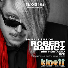Sa21.11.22 : 00 ROBERT BABICZ aka ROB ACID (live) präsentiert von TANZ + GLORIA Band Website KULTURZENTRUM KINETT Am Hofacker 11 66869 Kusel Robert Babicz, ein am 5. Januar 1973 in Niemodlin (Polen) geborener deutscher Produzent elektronischer Musik und Sounddesigner, ist eine hochgeschätzte Pe …rsönlichkeit der Techno- und Ambient-Szene. Er begann seine Karriere in den frühen 1990er Jahren und machte sich schnell einen Namen mit seiner einzigartigen Mischung aus Acid und Techno. Im Laufe der Jahre entwickelte er seinen Stil weiter und integrierte Elemente aus Techno, House und Ambient; dabei erntete er Anerkennung für seine vielschichtigen, atmosphärischen Produktionen, die sich durch üppige Melodien und komplexe Rhythmen auszeichnen. Babicz ist für seine dynamischen Live-Auftritte bekannt und präsentiert gekonnt Live-Sets, die spontane Improvisationen sowie eine Vielzahl von Instrumenten und technischem Equipment einbeziehen. Dieser Ansatz hat ihn zu einem gefragten Act bei Musikfestivals und in Clubs auf der ganzen Welt gemacht. Zudem betreibt Babicz eigene Plattenlabels, was ihm eine größere kreative Kontrolle über seine Musik ermöglicht.mit: CHRIS VAN NEU, MNI ALEXANDER, OLLI MM Dank seiner beständigen Beiträge zur Szene der elektronischen Musik und seiner Fähigkeit, seinen Sound immer wieder neu zu erfinden, zählt er weiterhin zu den führenden Vertretern des Genres. www.facebook.com/robertbabicz www.instagram.com/robertbabicz www.soundcloud.com/robbabicz Foto(s) © von André M. Hünseler | thinkingpixels.com mit dabei sind : CHRIS VAN NEU, MNI ALEXANDER, OLLI MM & Friends x
